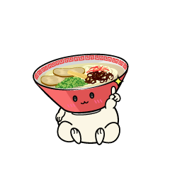 指差しする小ちゃな豚骨ラーメン