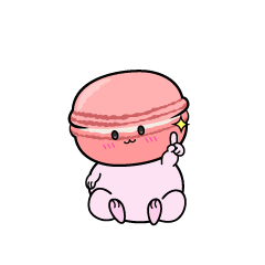 指差しする小ちゃなピンクのマカロン