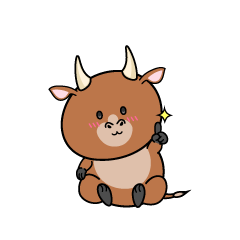 指差しする小ちゃな赤牛