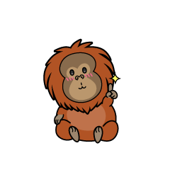 指差しする小ちゃなオラウータン