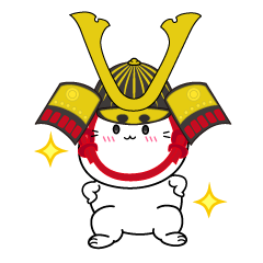 自信満々な小ちゃな戦国時代の武士猫