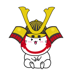 笑う小ちゃな戦国時代の武士猫